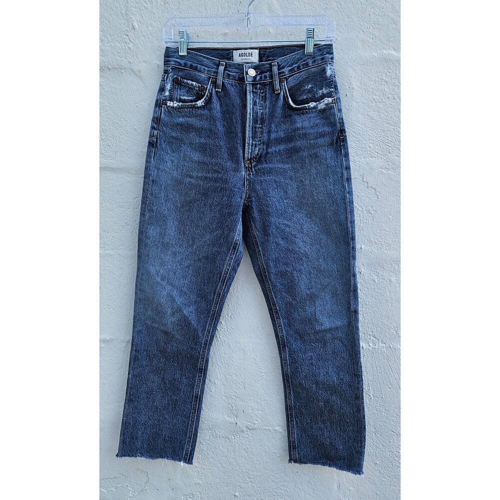 AGOLDE Riley Jeans 25 Medium Wash Button Fly Straight Leg High Rise Frayed Hem